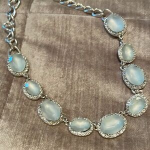 White Pearlized and Diamond Statement Necklace 15-17”